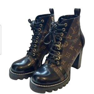 Louis Vuitton Black and Brown Lace-Up Boots